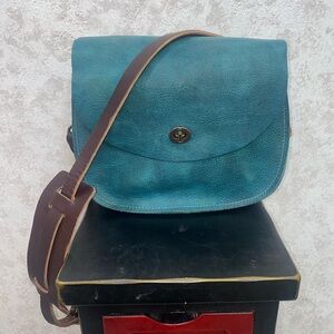 Go Forth Goods Vivian Cobalt Bison Leather Crossbody Bag with Brown Strap